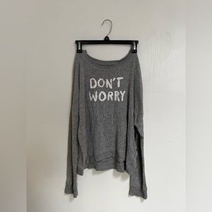 "don't worry" gray marled knit top